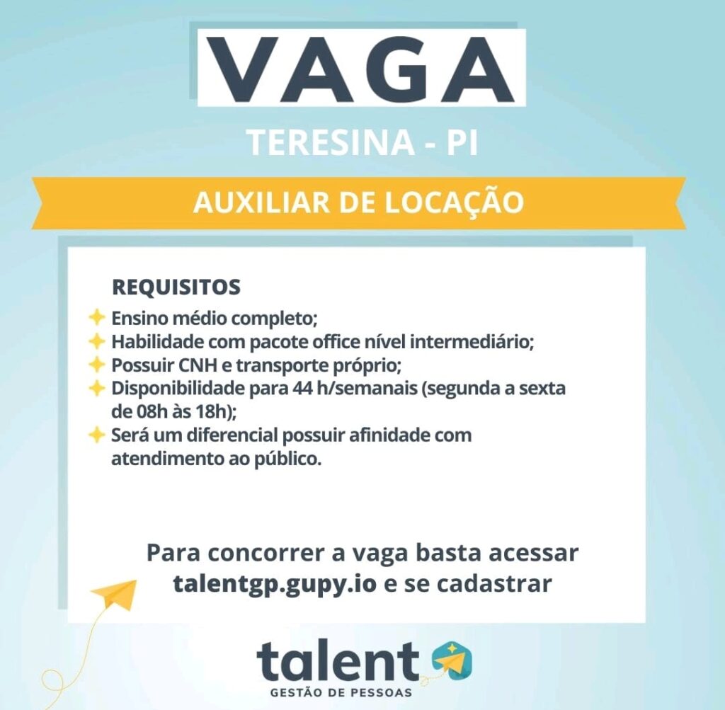 Vaga para Auxiliar de Locação