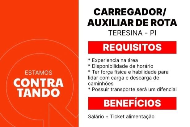 Vaga para Carregador/ Auxiliar de Rota em Teresina