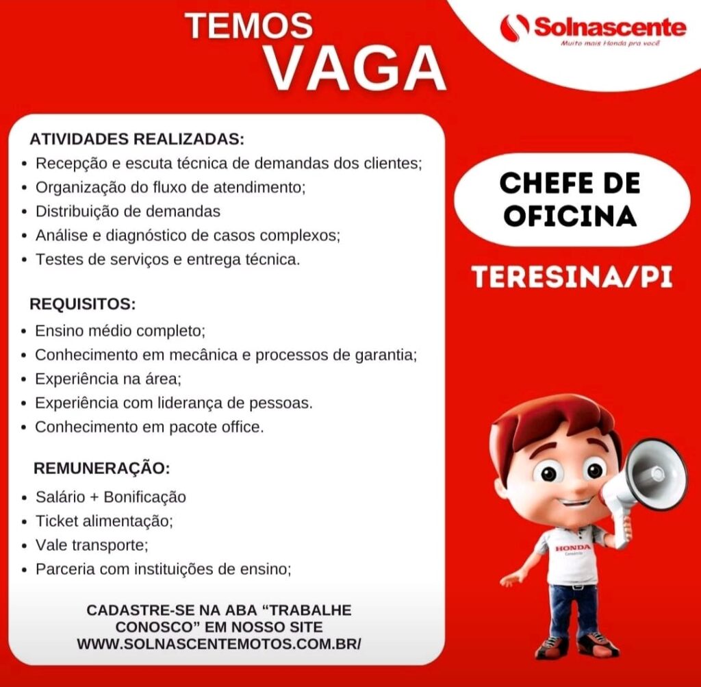 Vaga para Chefe de Oficina