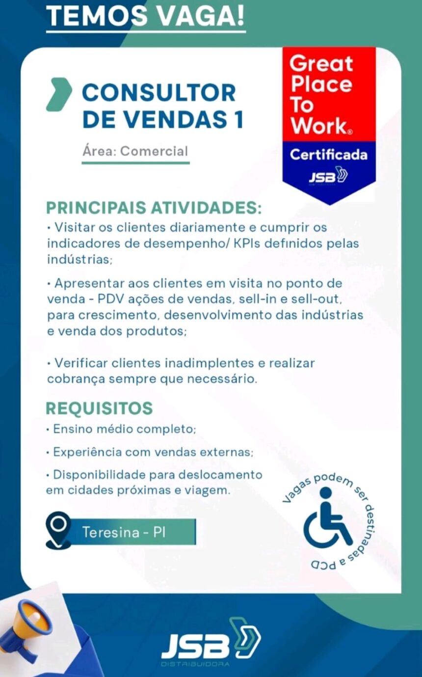 Vaga para Consultor de Vendas