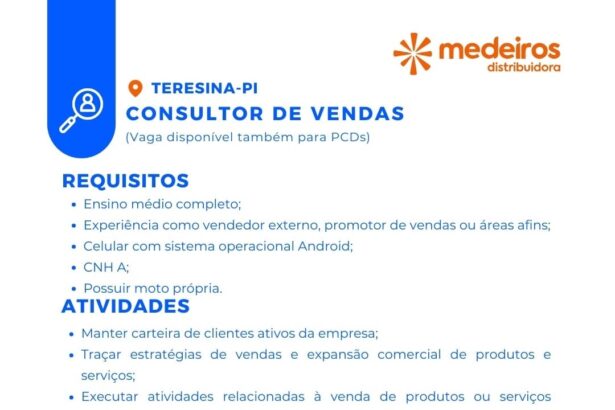 Vaga para Consultor de Vendas em Teresina