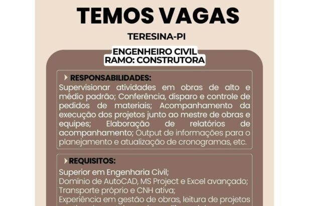 Vaga para Engenheiro Civil
