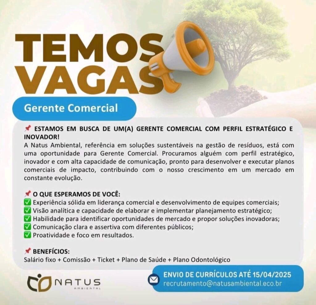 Vaga para Gerente Comercial