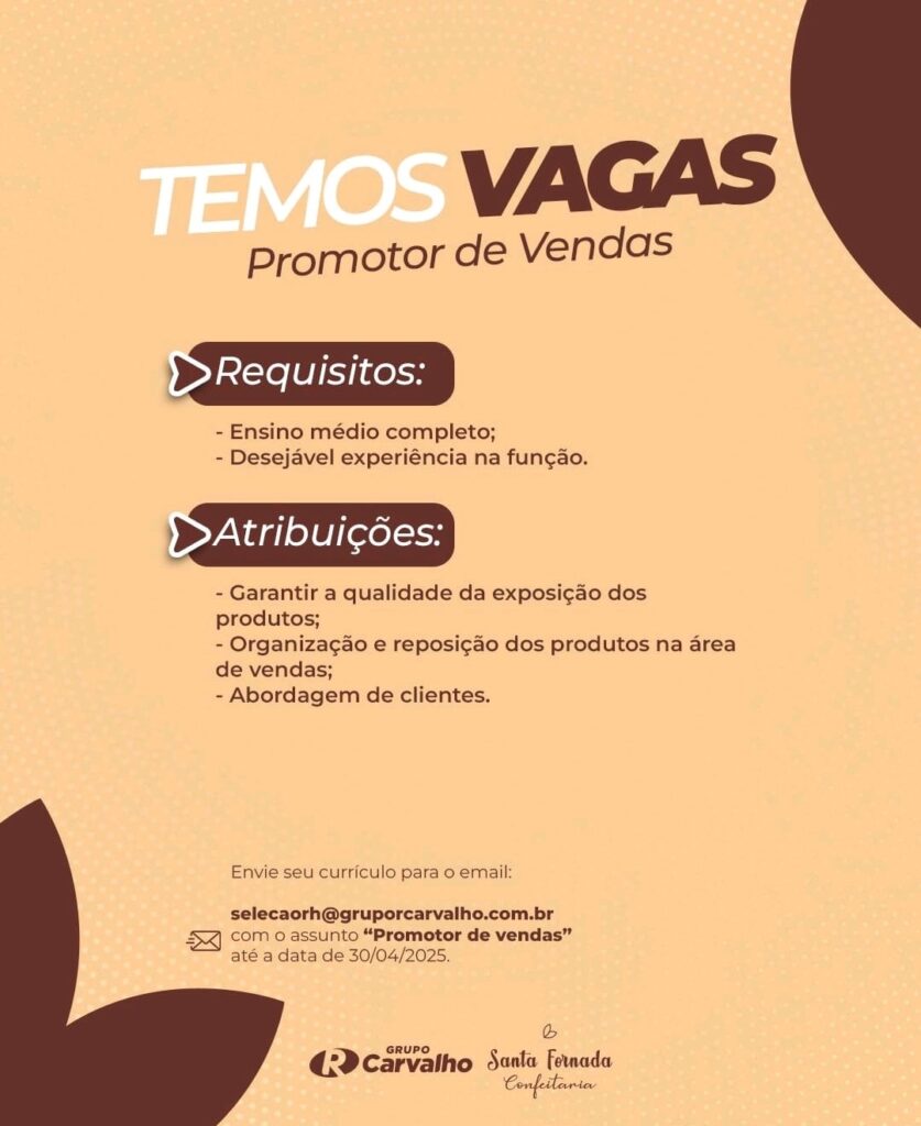 Vaga para Promotor de Vendas
