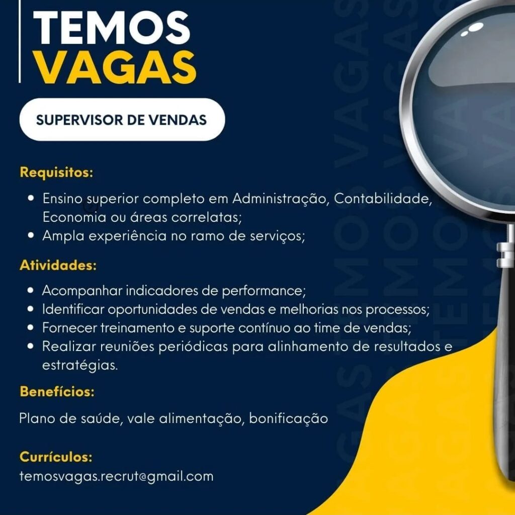 Vaga para Supervisor de Vendas