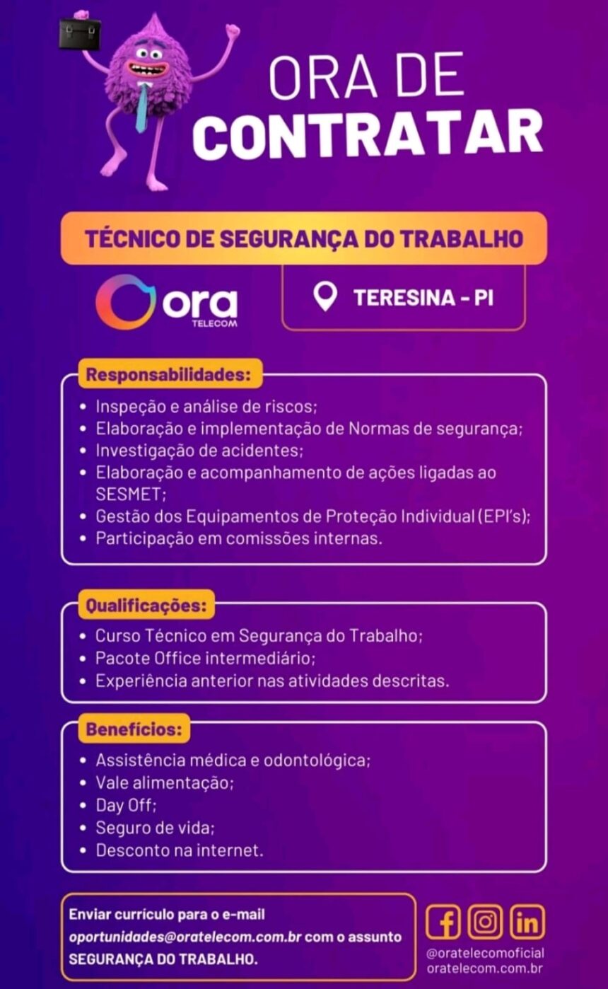 Vaga para Técnico de Segurança do Trabalho