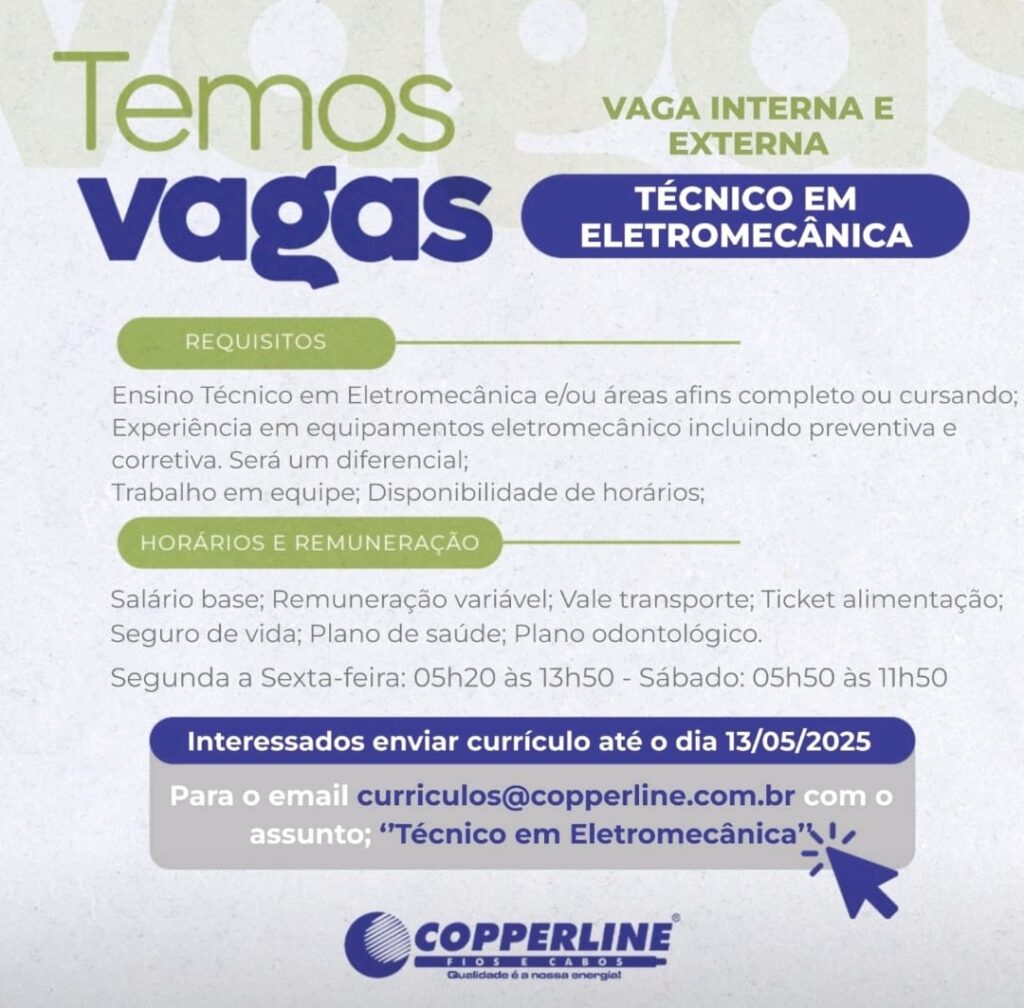Vaga para Técnico em Eletromecânica
