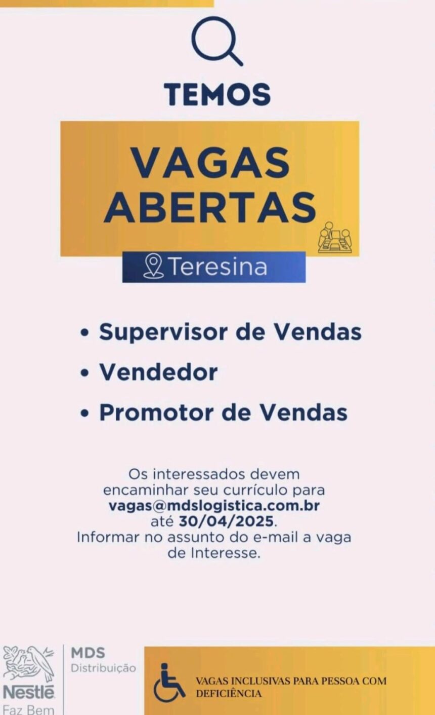 Vaga para Vendedor, Promotor de Vendas e Supervisor de Vendas