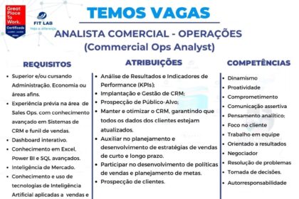 Vaga para Analista Comercial