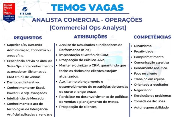 Vaga para Analista Comercial