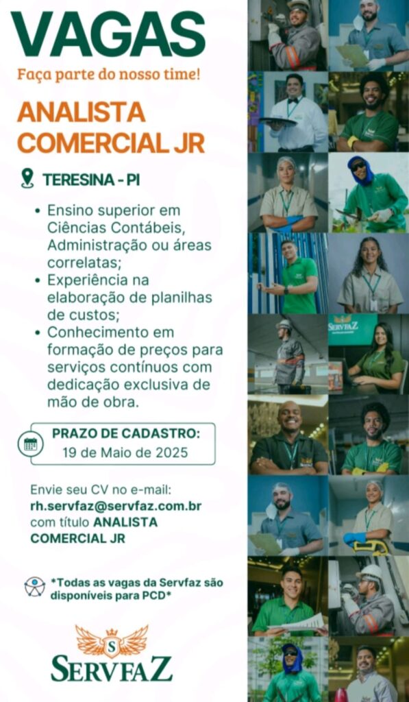 Vaga para Analista Comercial Jr