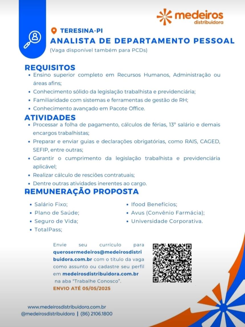 Vaga para Analista de DP