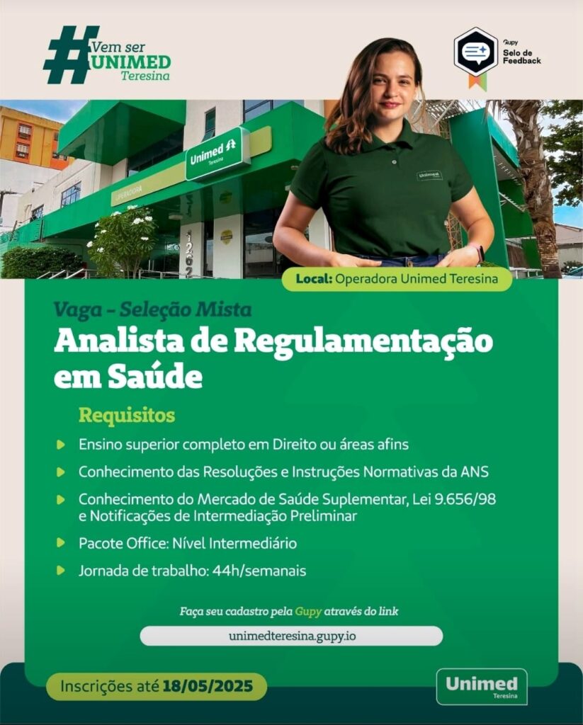 Vaga para Analista de Regulamentação em Saúde