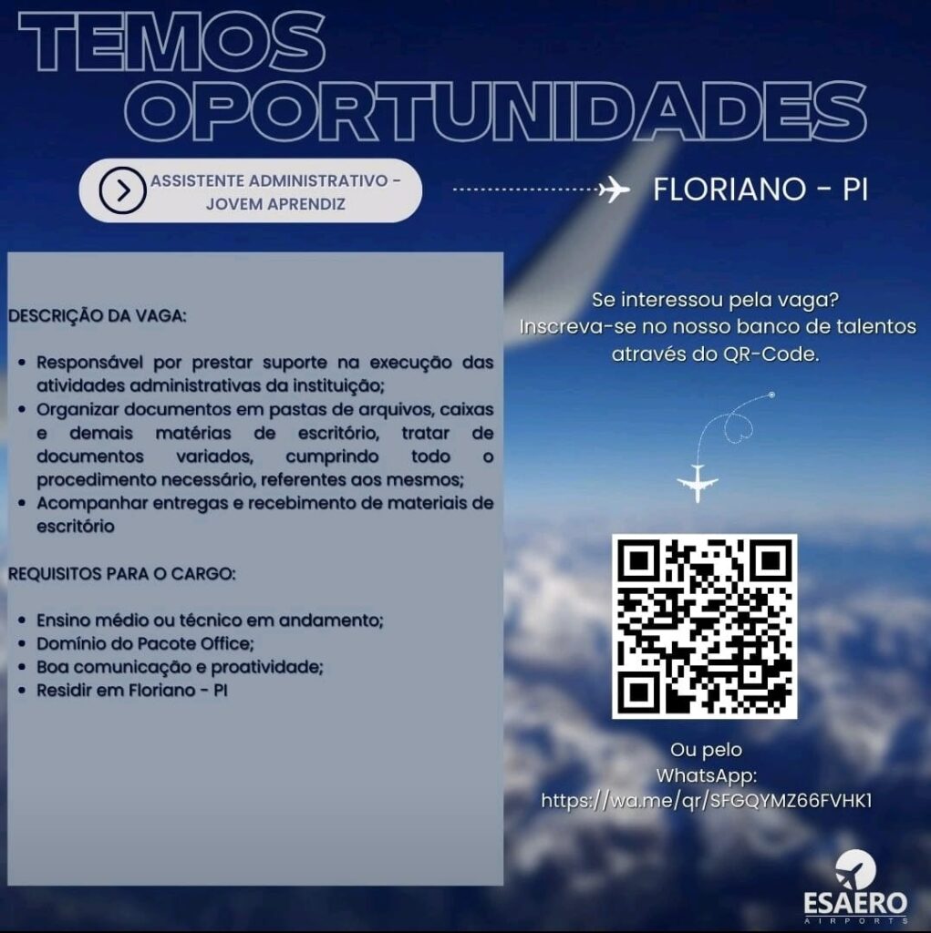 Vaga para Assistente Administrativo (Jovem Aprendiz) em Floriano