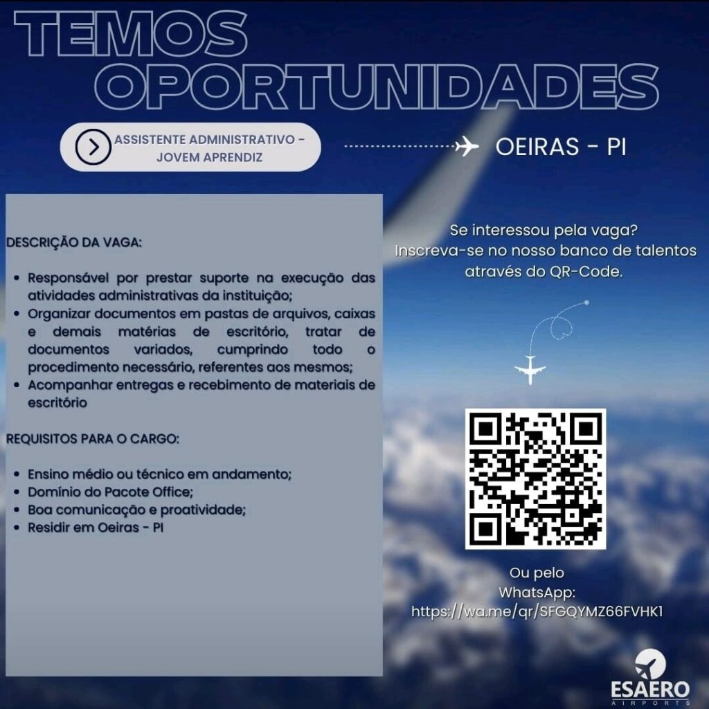 Vaga para Assistente Administrativo (Jovem Aprendiz) em Oeiras