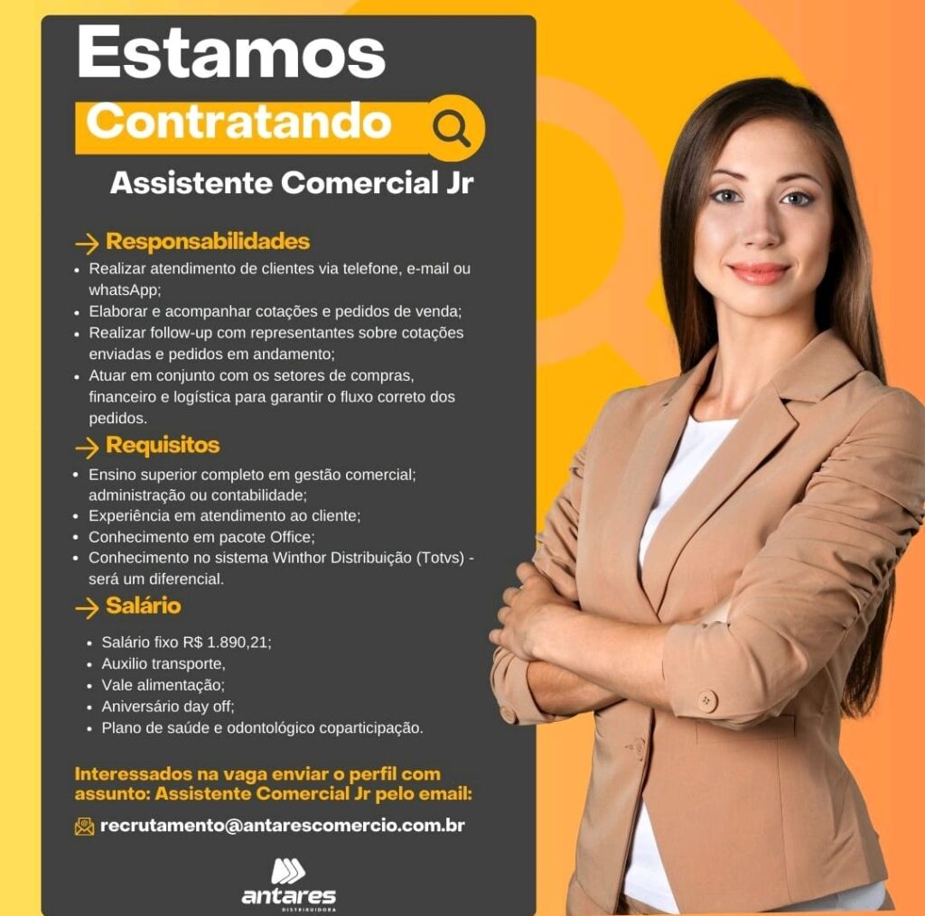 Vaga para Assistente Comercial JR