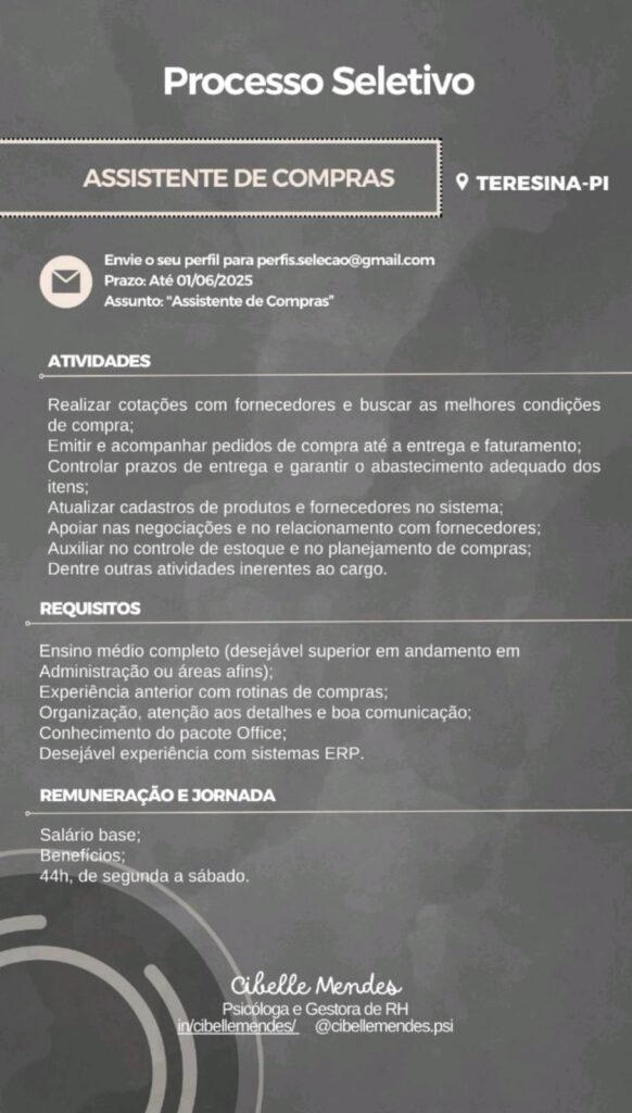 Vaga para Assistente de Compras