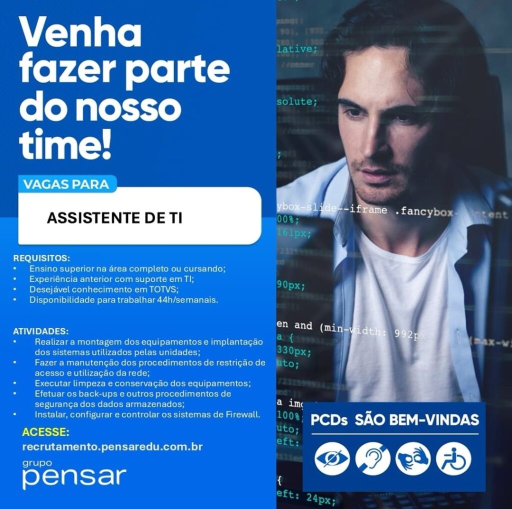 Vaga para Assistente de T.I