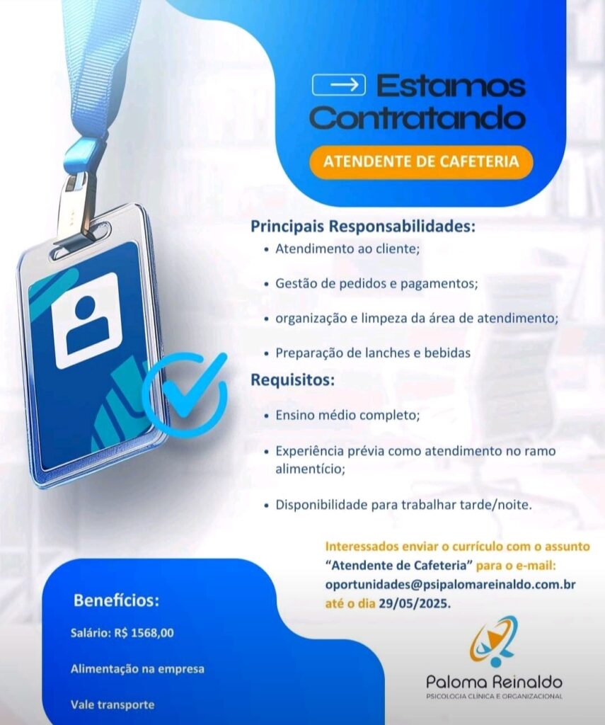Vaga para Atendente de Cafeteria