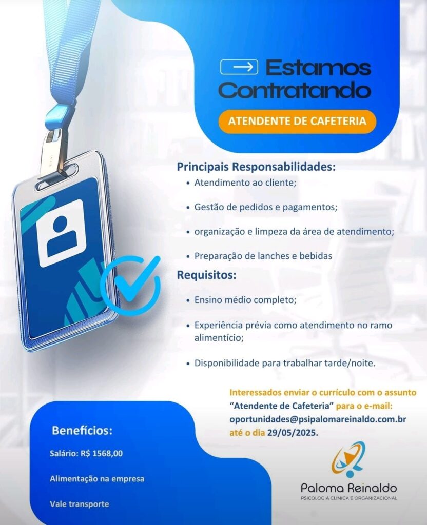 Vaga para Atendente de Cafeteria