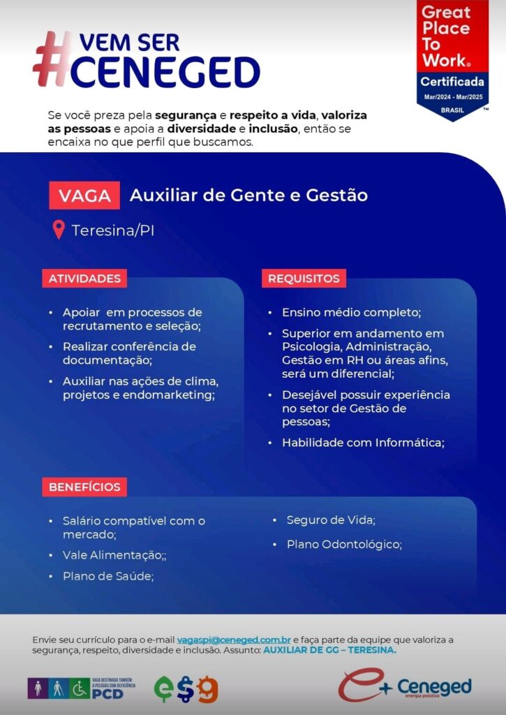 Vaga para Auxiliar de Gente e Gestão