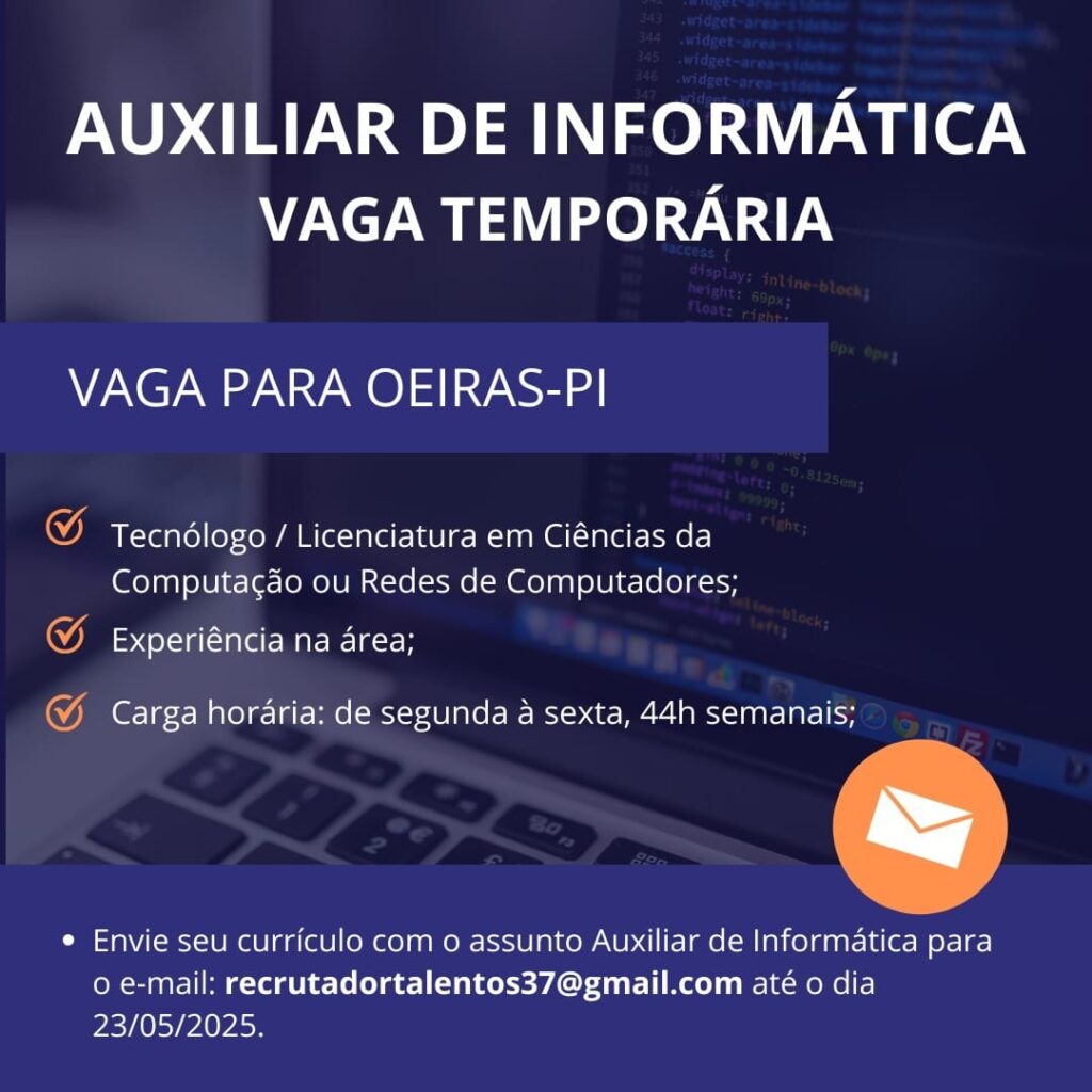 Vaga para Auxiliar de Informática em Oeiras