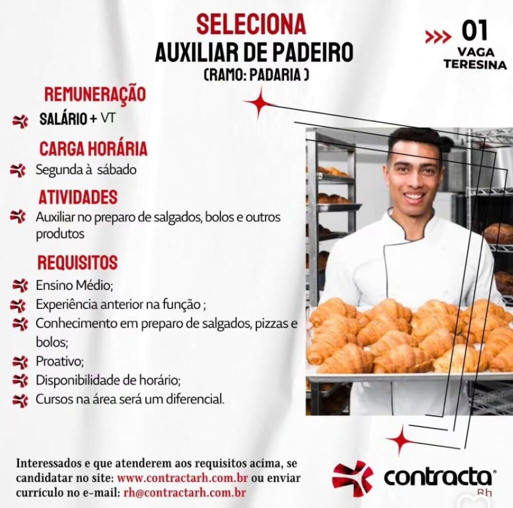Vaga para Auxiliar de Padeiro