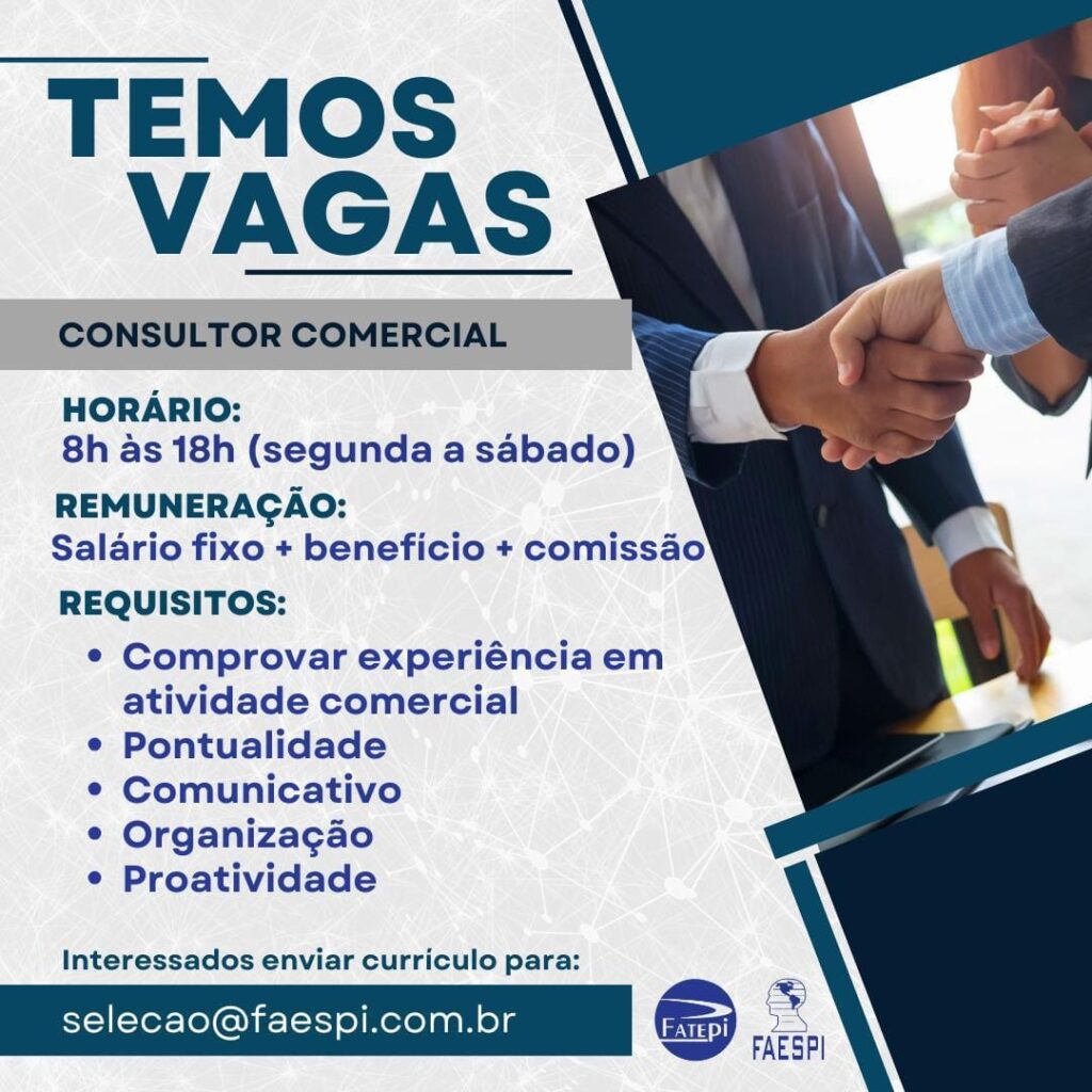 Vaga para Consultor Comercial