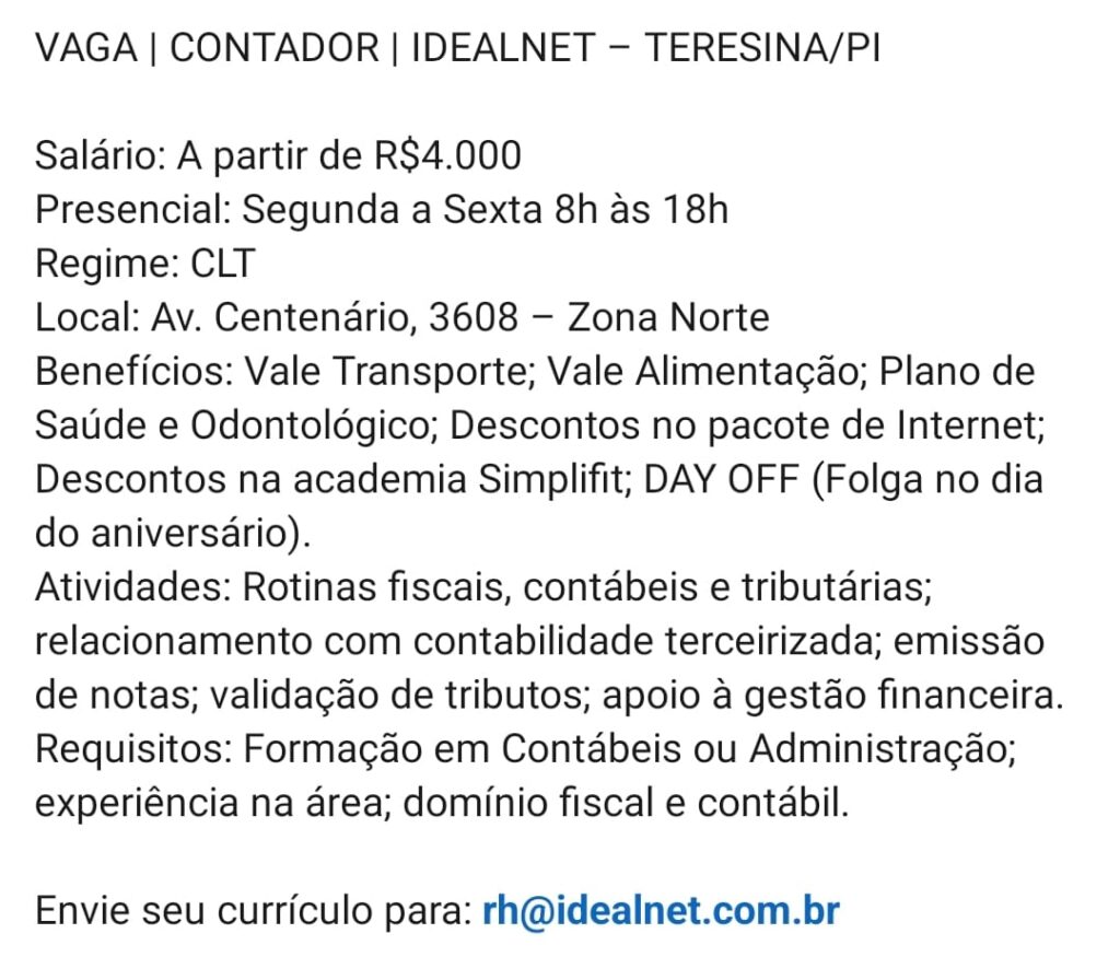 Vaga para Contador