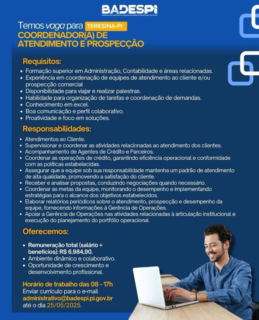 Vaga para Coordenador(a) de Atendimento de Prospecção
