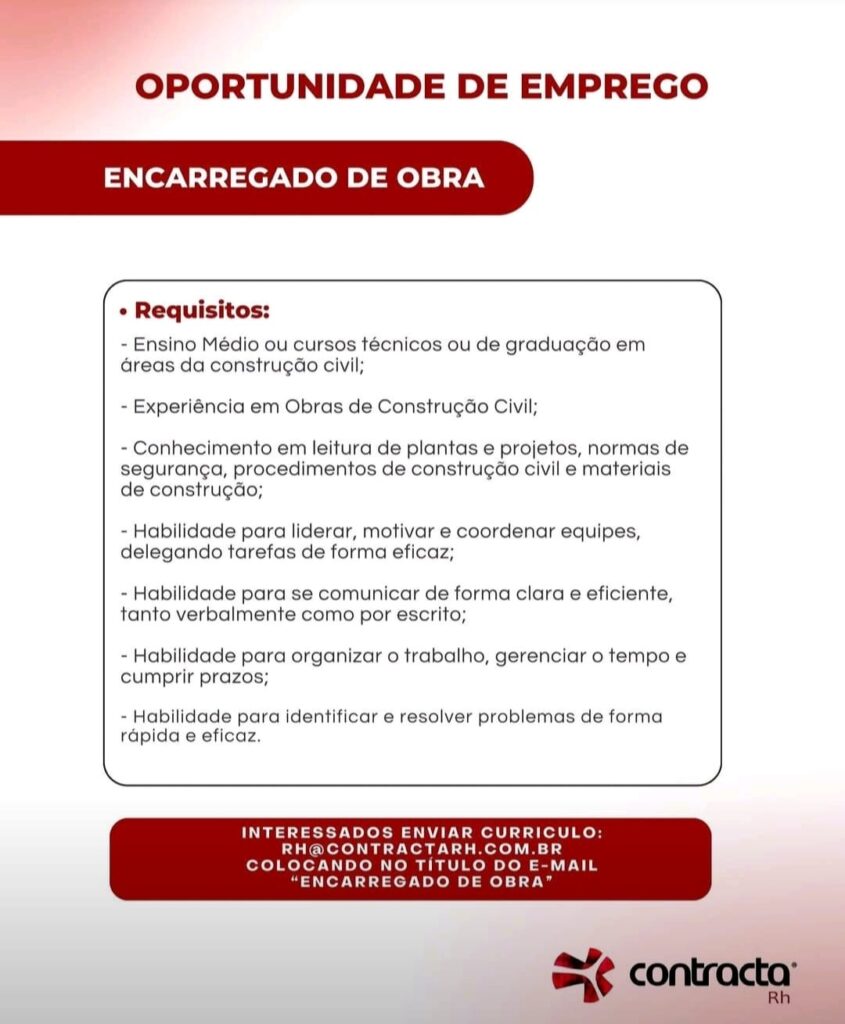 Vaga para Encarregado de Obra