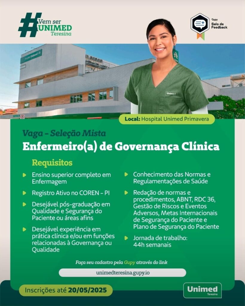 Vaga para Enfermeiro(a) de Governança Clínica