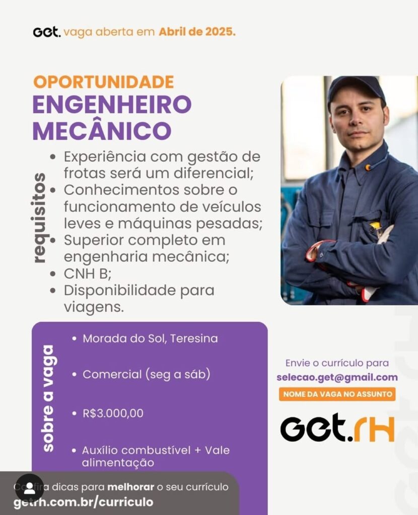 Vaga para Engenheiro Mecânico