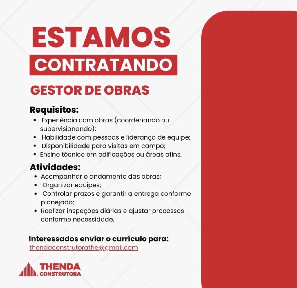 Vaga para Gestor de Obras
