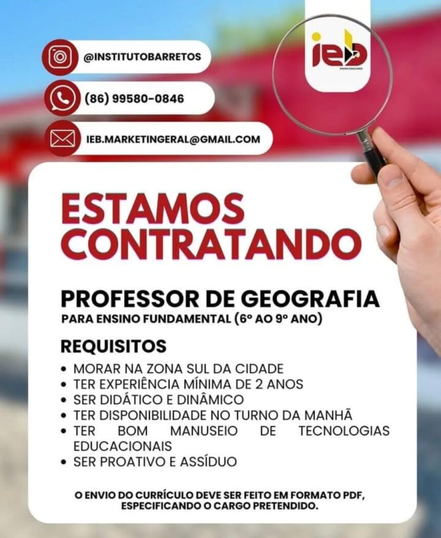 Vaga para Professor de Geografia