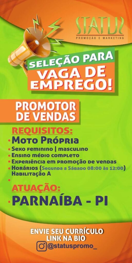 Vaga para Promotor de Vendas