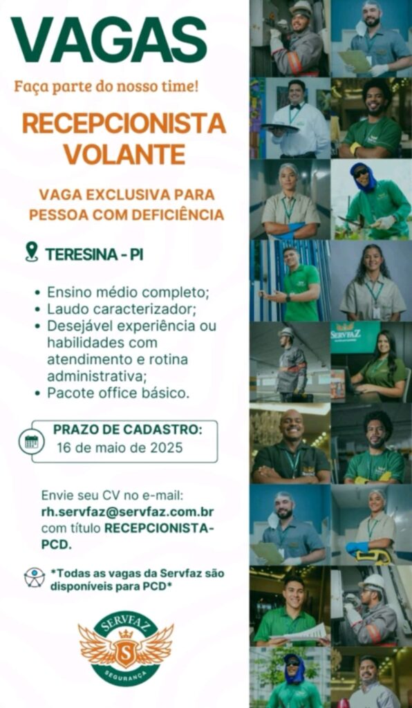 Vaga para Recepcionista Volante