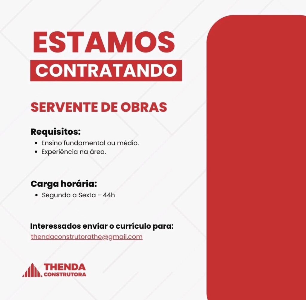 Vaga para Servente de Obras