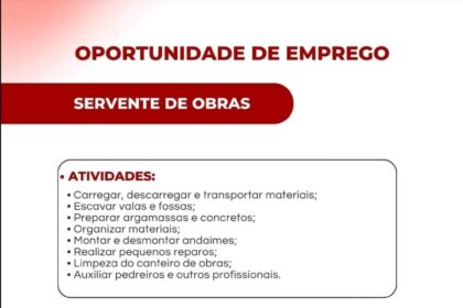 Vaga para Servente de Obras