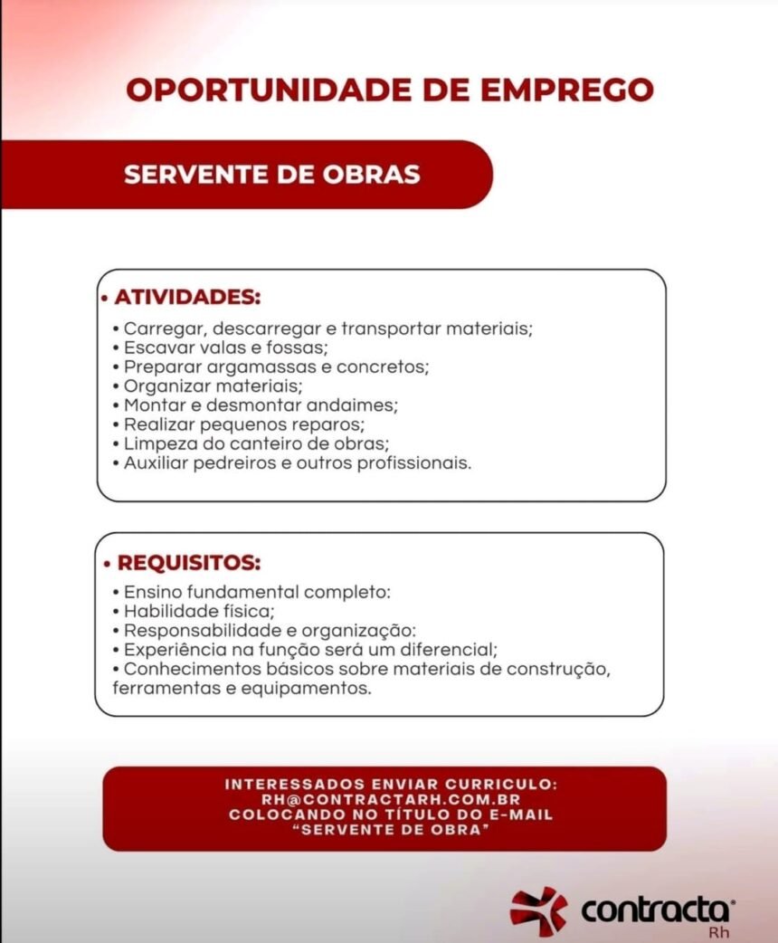 Vaga para Servente de Obras