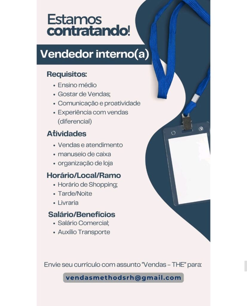 Vaga para Vendedor Interno(a)