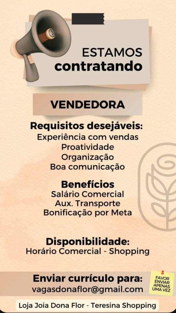 Vaga para Vendedora