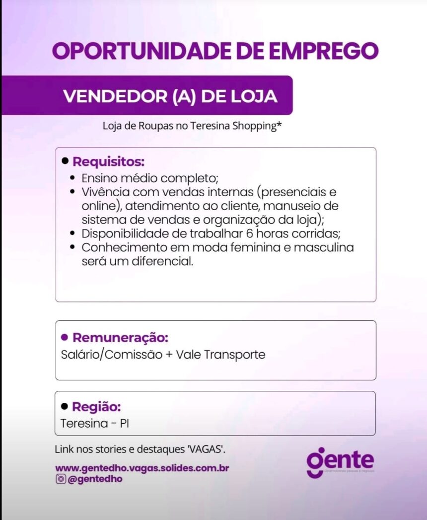 Vaga para Vendedor(a) de Loja