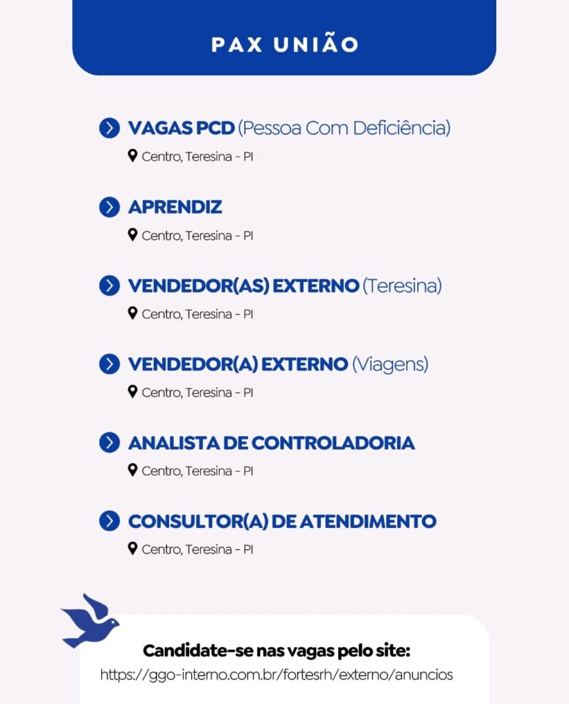 Vagas para PCD, Aprendiz, Vendedor(as) Externo, Vendedor(a) Externo, Analista de Controladoria e Consultor(a) de Atendimento