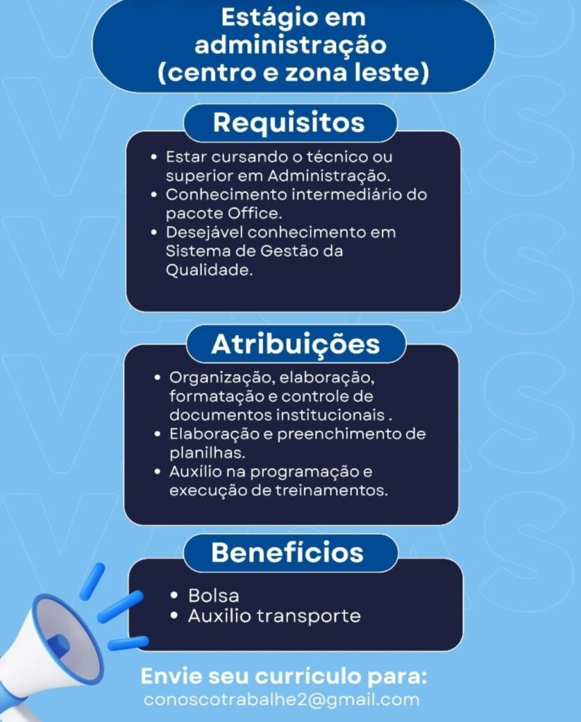 Vaga de Estágio para Administração