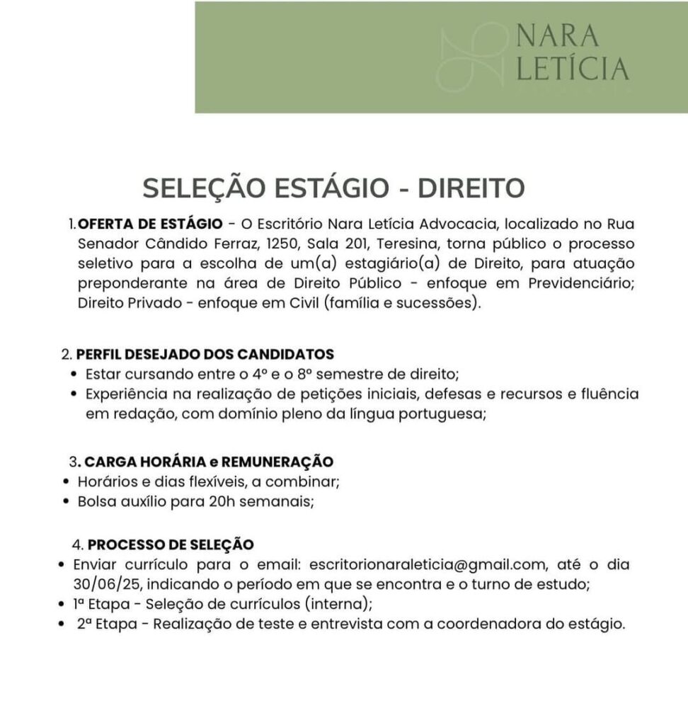 Vaga de Estágio para Direito