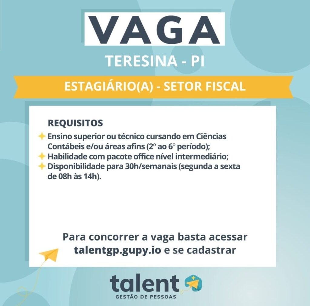 Vaga de Estágio para Setor Fiscal