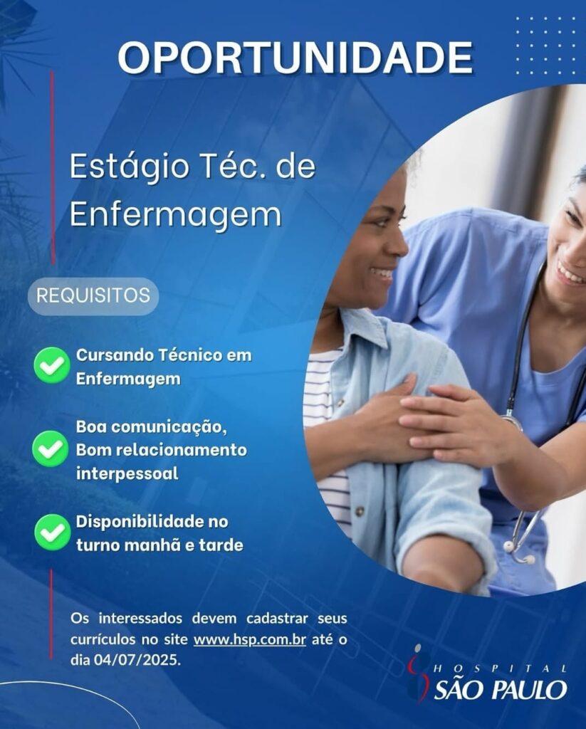 Vaga de estágio para Técnico de Enfermagem