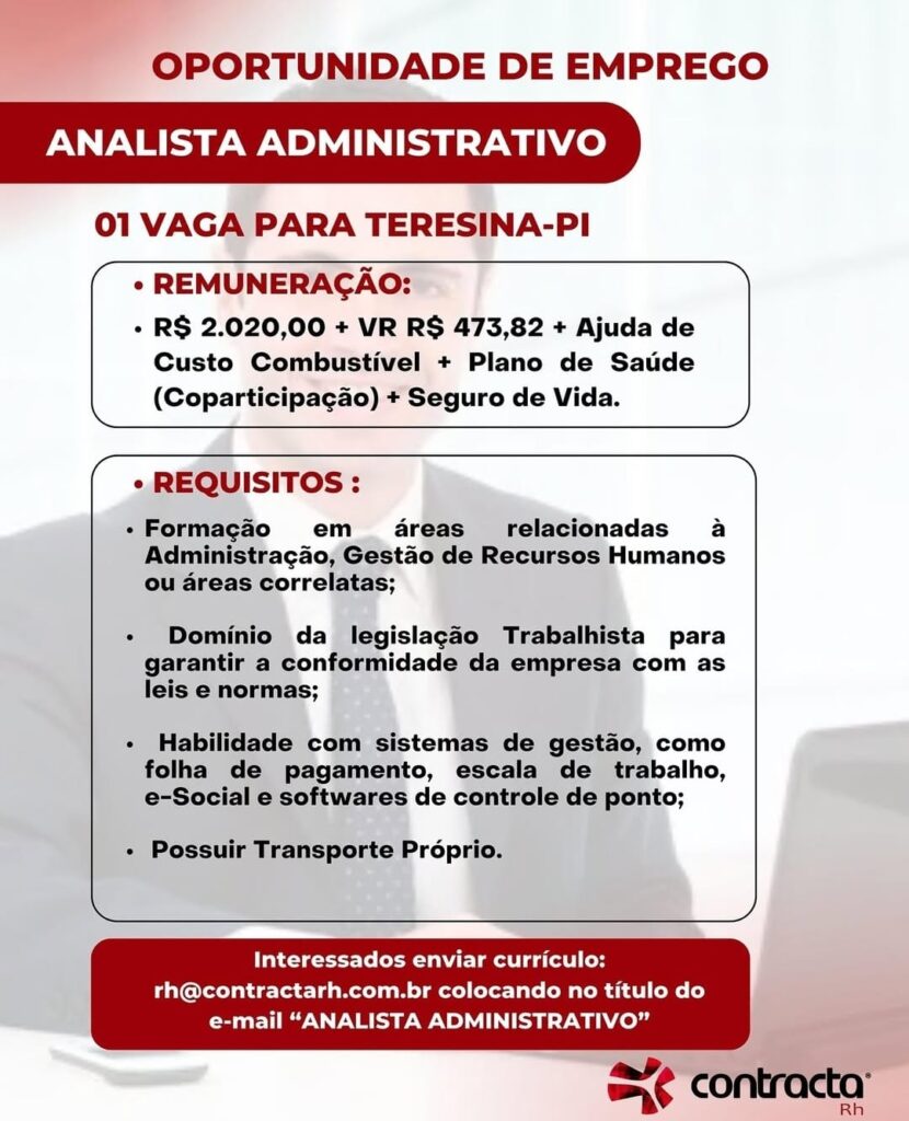 Vaga para Analista Administrativo