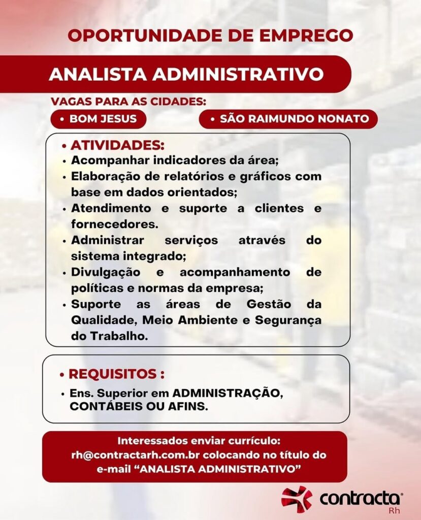 Vaga para Analista Administrativo
